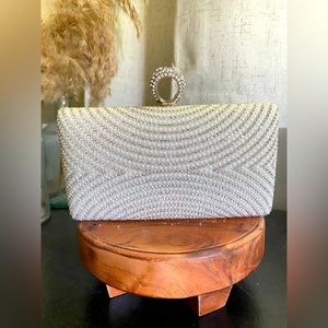 White Rhinestone Clutch with Removal Silver Chain